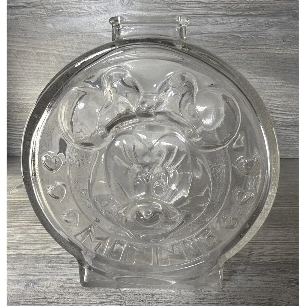 Vintage Anchor Hocking Disney Mickey & Minney Mouse Clear Glass Coin Piggy Bank
